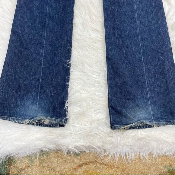 Paige Pico Dark Wash Button Flap Distressed Bootcut Jeans - Picture 7 of 7